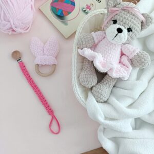 zestaw miś, uszy, zawieszka do smoczka rękodzieło